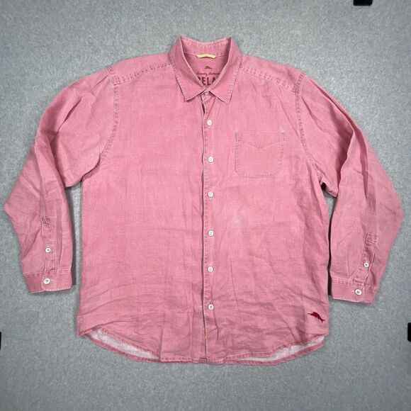 Tommy Bahama Shirt Mens XL Extra Large Pink 100% Linen Long Sleeve Button Up - Picture 2 of 12